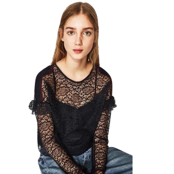 Zara Lace Blouse Sheer Small Black NEW - Picture 1 of 14
